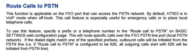 ht503 route calls to pstn