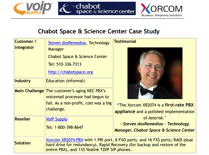 VoIP Supply and Xorcom Chabot Space and Science Center Case Study