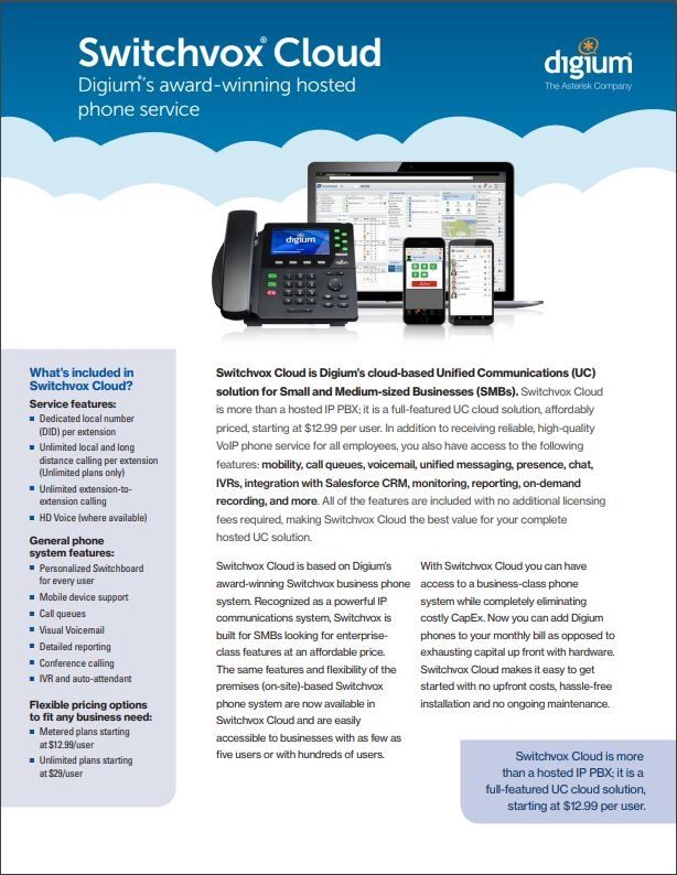 Digium Switchvox Cloud datasheet